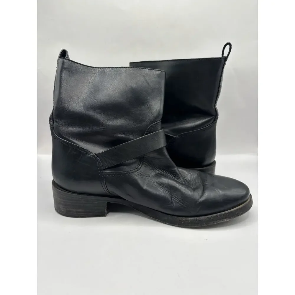 Tory Burch Bennie Moto Black Leather Boots Women Size 9